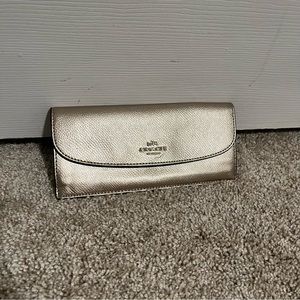 COACH crossgrain leather slim wallet in metallic gold
